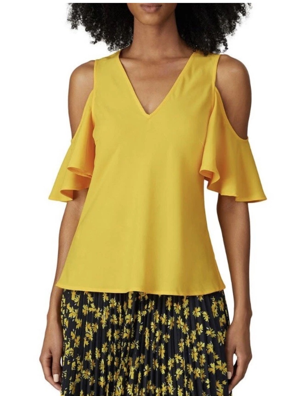 Derek Lam Yellow Cold Shoulder Flutter Sleeve Blouse Size IT 38 / US 2